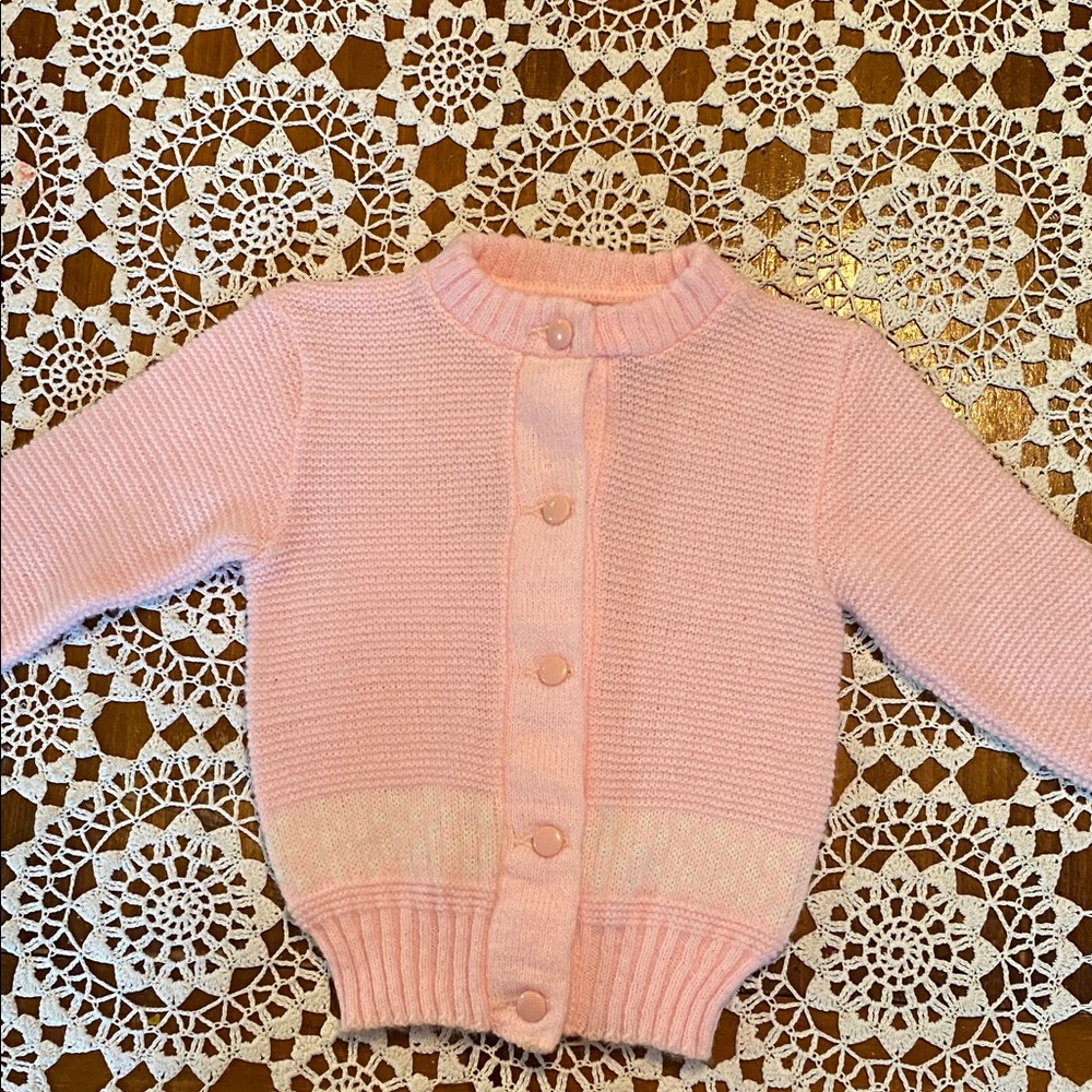 Vintage Pink Button-Up Knit Sweater for baby
